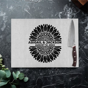 Planche À Découper Mariage de tournesol Nom et date personnalisés