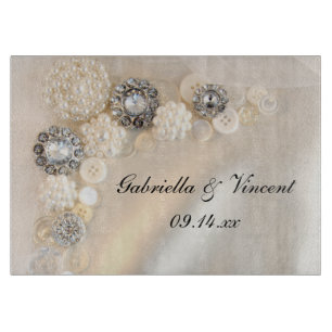 Planche À Découper Mariage du bouton Faux White Pearls and Diamonds