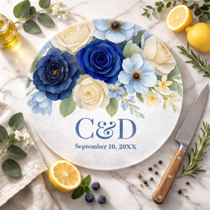 Planche À Découper Mariage Royal Fleurs d'Ivoire de Bleu Marine Cadea