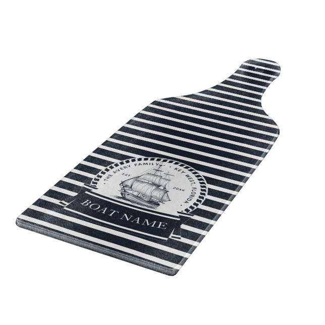 Planche À Découper Marine Bateau bleu Moderne Personnalisé (Coin)