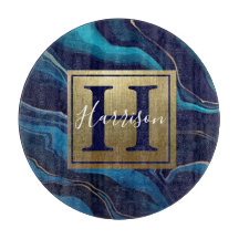 Marine Blue Agate Marbre Gold Nom et Monogramme