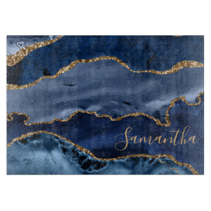 Planche À Découper Marine Blue et Faux Gold Parties scintillant marbr