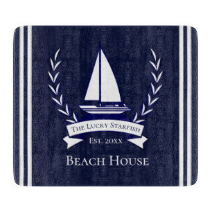 Planche À Découper Marine Nautique Bleu Voilier Côtier Monogramme C