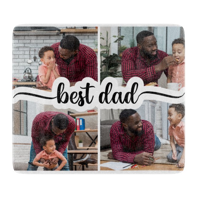 Planche À Découper Meilleur papa personnalisé 4 photo Collage (Devant)