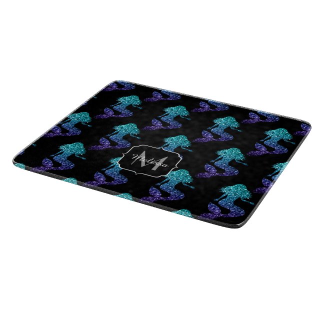 Planche À Découper Mermaid aqua bleu ombre motif Monogramme (Coin)