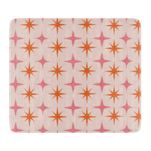 Planche À Découper Mi-Siècle Rétro Starburs Motif rose orange