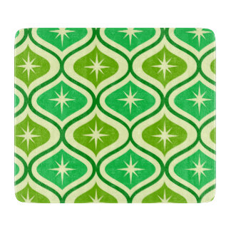 Planche À Découper Mid Century Retro Starbursts On Green Ogee Pattern