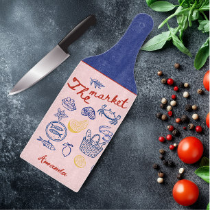 Planche À Découper Mignon marché aux poissons gribouillages rouge ble