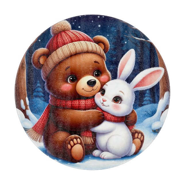 Planche À Découper Mignonne Bear Holding Bunny (Devant)