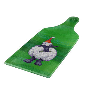 Planche À Découper Mignonne mouton à Santa Chapeau sur vert