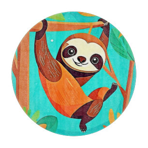 Planche À Découper Mignonne Sloth pendue dans la jungle
