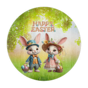 Planche À Découper Mignonne, Whimsical Joyeuse Pâques avec 2 lapins