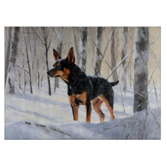 Planche À Découper Mince Pinscher Laisser Neige Noël (Devant)