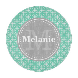 Planche À Découper Mint Carré moderne Motif gris Monogramme