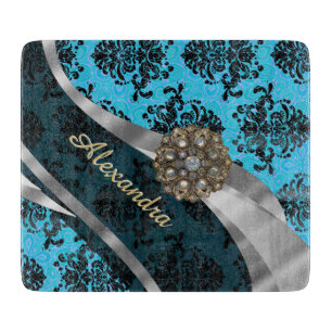 Planche À Découper Modèle bleu personnalisé joli girly damask