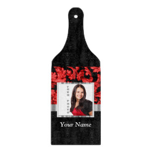 Planche À Découper Modèle damassé à fleurs rouges et noires