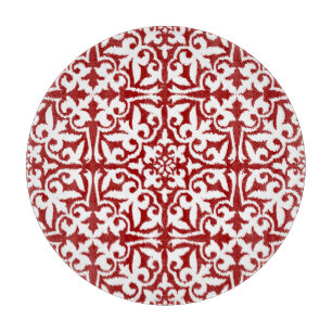 Planche À Découper Modèle damassé Ikat - Rouge foncé et blanc