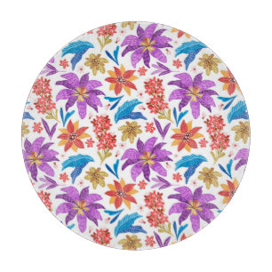 Planche À Découper Modèle floral exotique coloré tiré à la main-70703