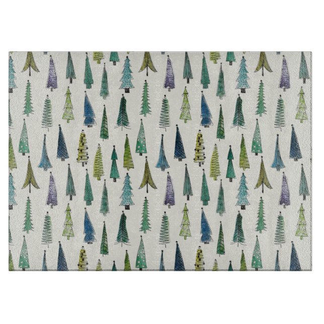 Planche À Découper Modern Christmas Trees Illustrated Pattern (Devant)