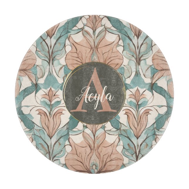 Planche À Découper Moderne Elégant Botanique Rose Floral Damask (Devant)