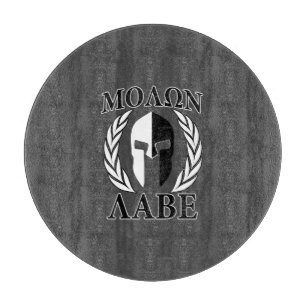 Planche À Découper Molon Labe Laurels en Masque Spartiate Noir & Blan