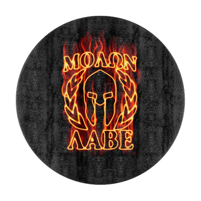 Planche À Découper Molon Labe Laurels guerrier spartiate en feu (Devant)