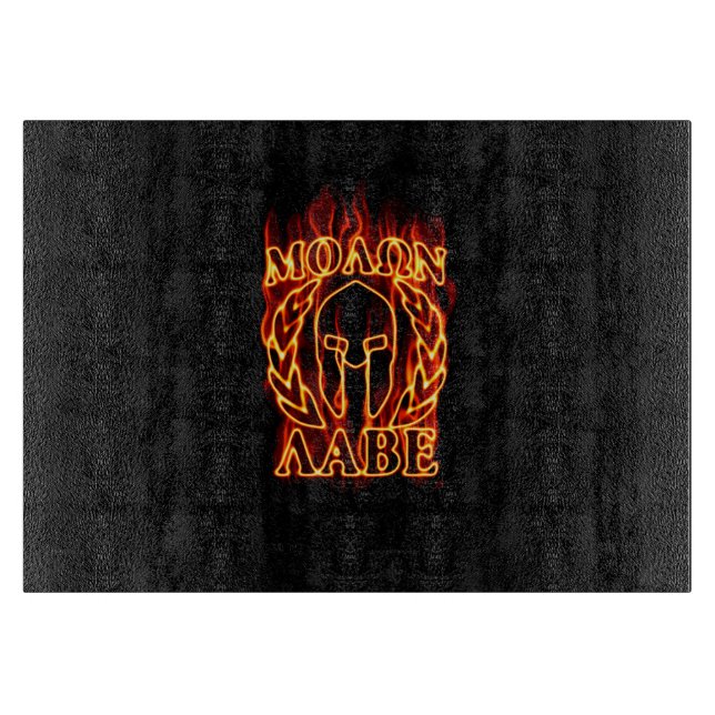 Planche À Découper Molon Labe Laurels guerrier spartiate en feu (Devant)