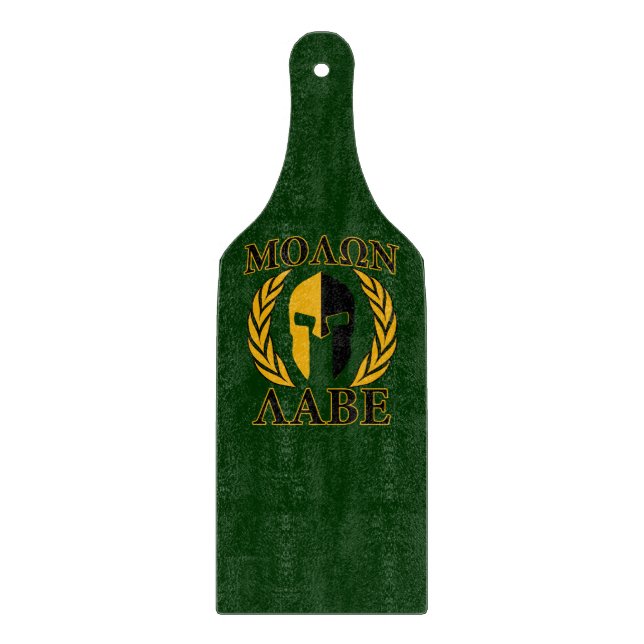 Planche À Découper Molon Labe Spartan Mask Laurels sur Green (Devant)