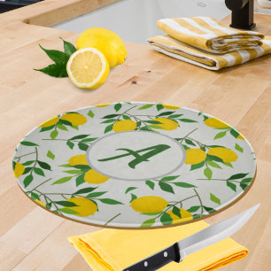 Planche À Découper Monogram Lemons et Motif Feuille