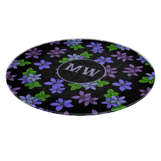 Planche À Découper Monogramme à motifs de fleurs violettes jamaïcaine (Coin)
