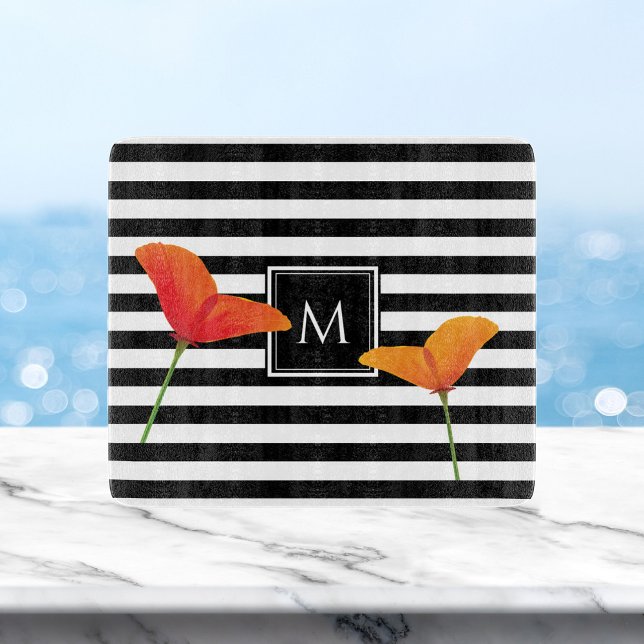 Planche À Découper Monogramme à rayures noires chic (Créateur téléchargé)