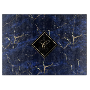 Planche À Découper Monogramme Bleu Marbre Cutting Board
