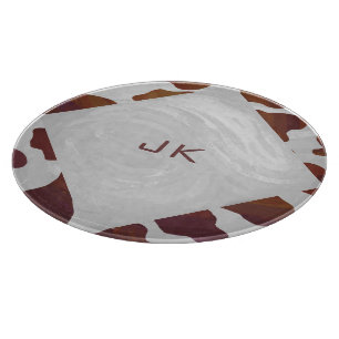 Planche À Découper Monogramme Brown et blanc de vache