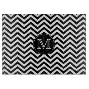 Planche À Découper Monogramme Coupe Chevron noir et blanc