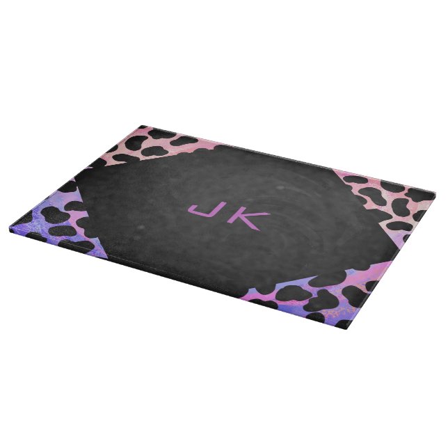 Planche À Découper Monogramme Dalmatien noir et rose (Coin)