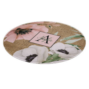 Planche À Découper Monogramme de Burlap Floral Chic Country