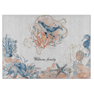 Planche À Découper monogramme de corail de la vie marine 