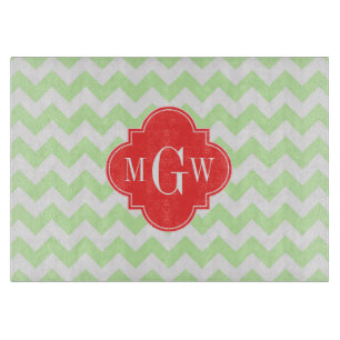 Planche À Découper Monogramme de corail de Wihte Chevron Quatrefoil 3