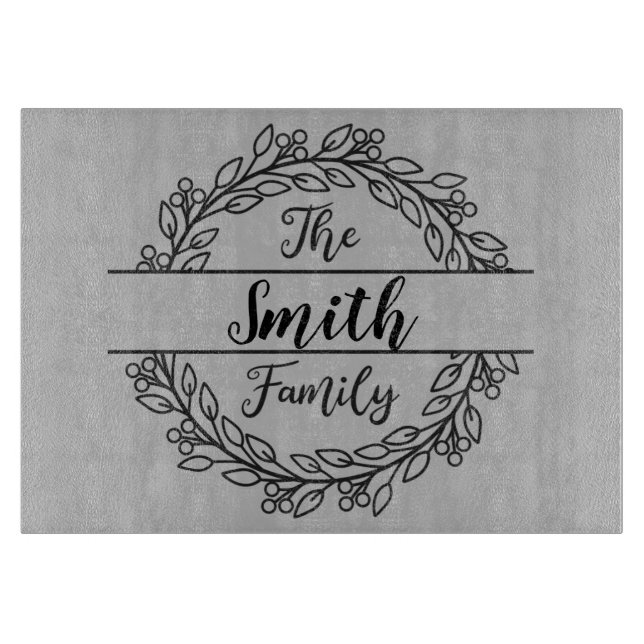 Planche À Découper Monogramme de couronne avec nom de famille (Devant)