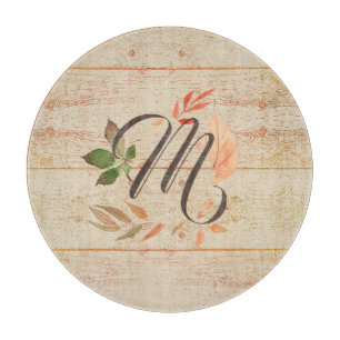 Planche À Découper Monogramme de feuilles d'automne rustique