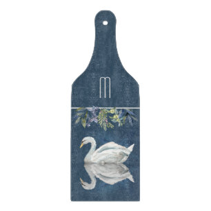 Planche À Découper Monogramme de réflexion bleu cygne blanc