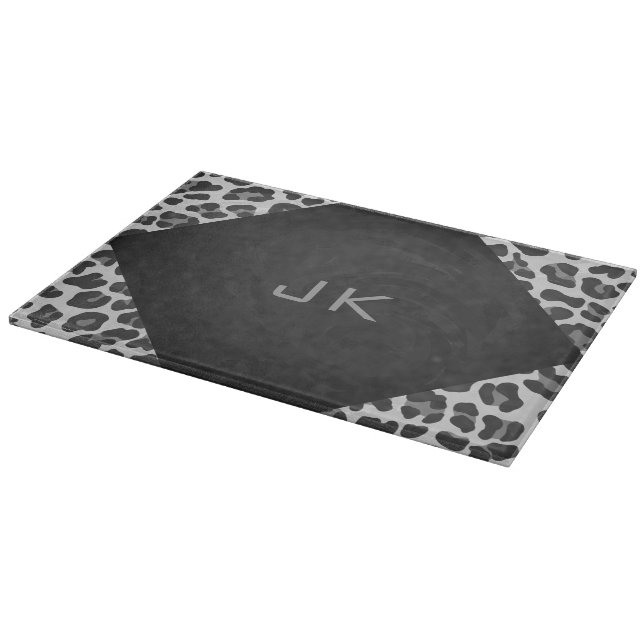 Planche À Découper Monogramme Empreinte de léopard noir et blanc (Coin)