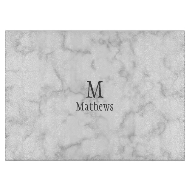 Planche À Découper Monogramme en marbre blanc personnalisé (Devant)