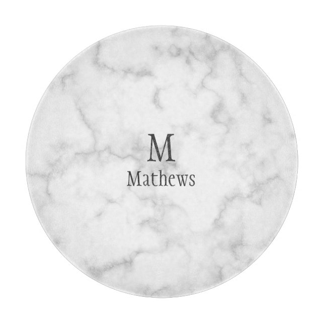Planche À Découper Monogramme en marbre blanc personnalisé 12" (Devant)