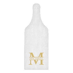 Planche À Découper Monogramme et nom personnalisé blanc et or