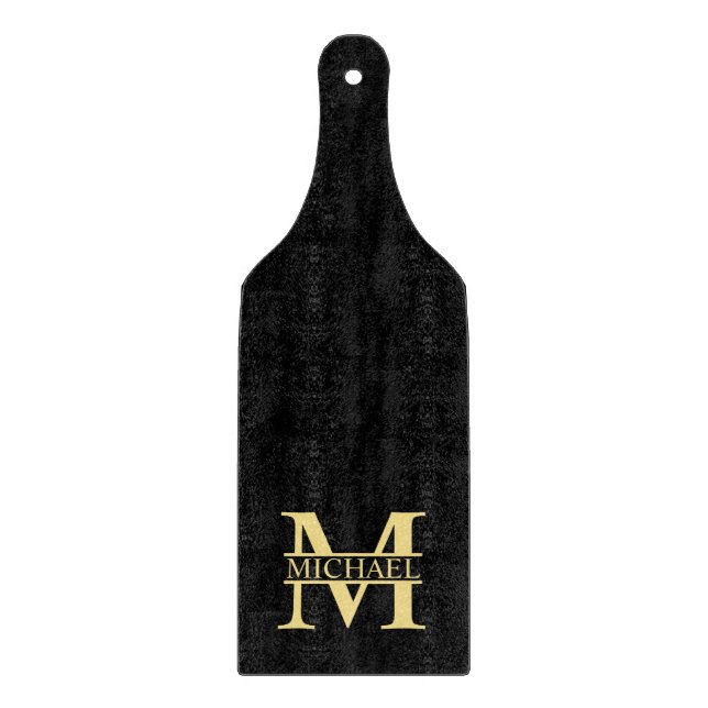 Planche À Découper Monogramme et nom personnalisé noir et or (Devant)