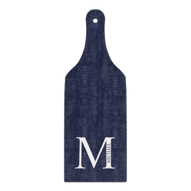 Planche À Découper Monogramme et nom personnalisés bleu marine (Devant)