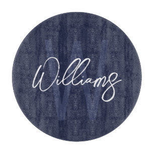 Planche À Découper Monogramme et nom personnalisés de Navy Blue Scrip