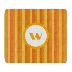Planche À Découper Monogramme et rayures orange rustique