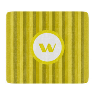 Planche À Découper Monogramme et rayures rustiques jaunes